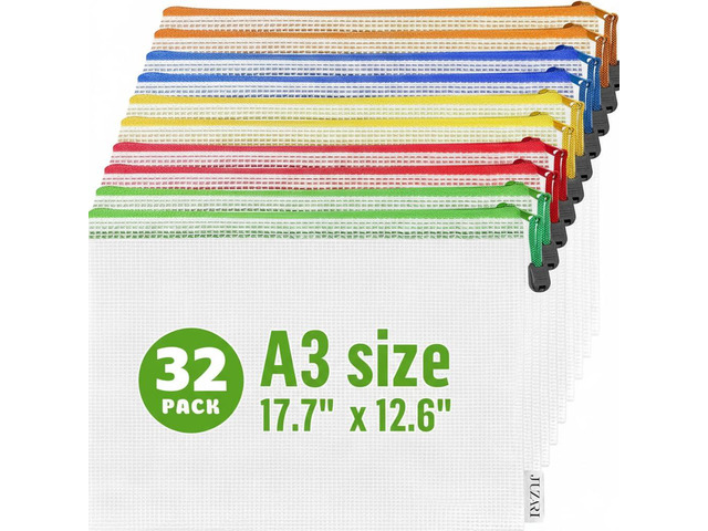 32 Pack Mesh Zipper Pouch Bags A3-17.7x12.6 - Plastic Zipper Pouches for Organizing - Board Game Bags - Puzzle Organizer Bag - Large Zippered Pouch...