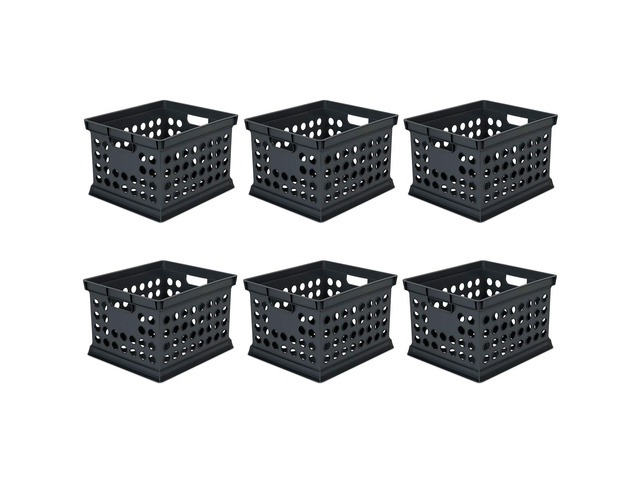Storage Crate Bin File Organizer for Home & Office, Black, 6-Pack Heavy-Duty and Stackable Plastic Boxes and Containers for Desk, Cabinet, Dorm,...
