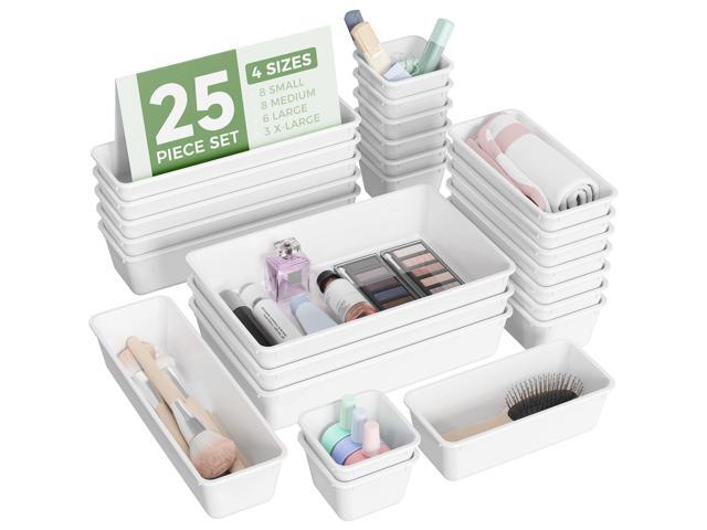 25 PCS Plastic Drawer Organizers Set, 4-Sizes Vanity and Makeup Organizer, Desk and bathroom Drawer Organizer Trays, Organizers and Storage for...