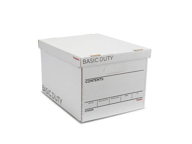 Corrugated File Box, Lift-Off Lid, Letter/Legal, White/Black, 10/Pk Stackable storage boxes for document organization in offices, archives, and...