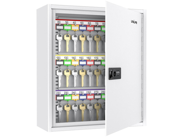 60 Position Steel Key Cabinet with Combination & Key Lock, White Wall mount key lock box, resettable 4-digit code lock, 2 backup keys, thickened...