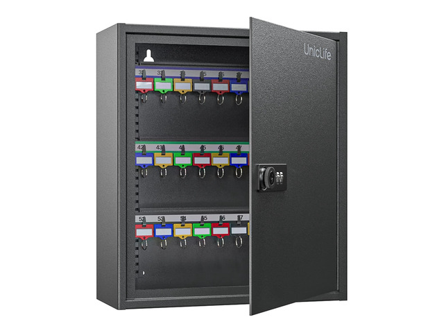 60 Position Steel Key Cabinet with Combination and Key Lock, Black Wall mount key box, resettable 4-digit code lock, 2 spare keys, thickened steel,...