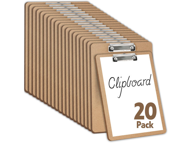 20 Pack Clipboards Bulk, Clipboards for Classroom, Letter Size (9 x 12.5 Inch) Wooden Clipboard, Hardboard Office Clipboard, Classroom Supplies