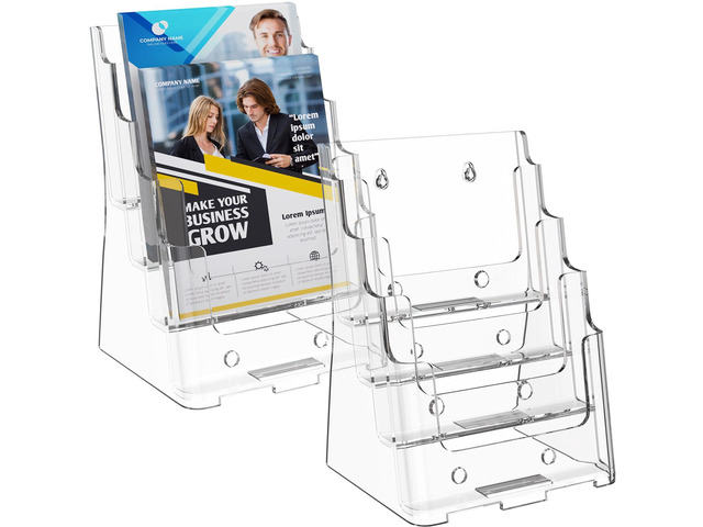 Acrylic Brochure Holder 6'x9', 4 Tier, 2 Pack Literature Holder, Clear Acrylic Construction with Slanted Back, Wall Mount Or Countertop Use for...