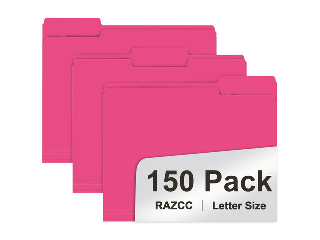 File Folder, 150 Pack 1/3 Cut Tab File Folders Letter Size, Magenta, Folders with Tab, Great for Organizing and Easy File Storage
