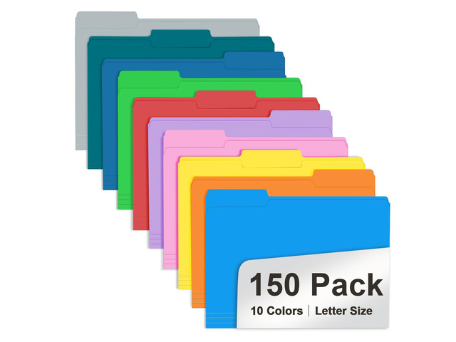 File Folder, Colored File Folders, 1/3 Cut Tab File Folder Letter Size, Filing Folders with Tabs for Office School Business Use, Assorted 10 Colors...