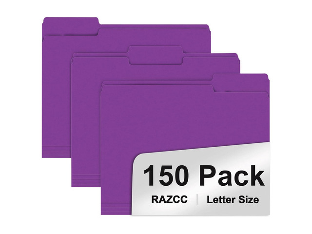 File Folder, 150 Pack 1/3 Cut Tab File Folders Letter Size, Purple, Folders, Folders with Tab, Great for Organizing and Easy File Storage