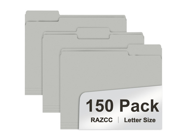 File Folder, 150 Pack 1/3 Cut Tab File Folders Letter Size, Grey, Folders with Tab, Great for Organizing and Easy File Storage
