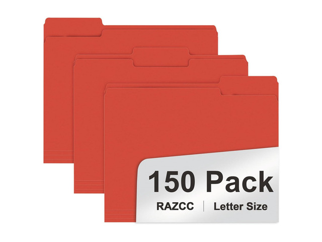File Folder, 150 Pack 1/3 Cut Tab File Folders Letter Size, Red, Folders, Folders with Tab, Great for Organizing and Easy File Storage