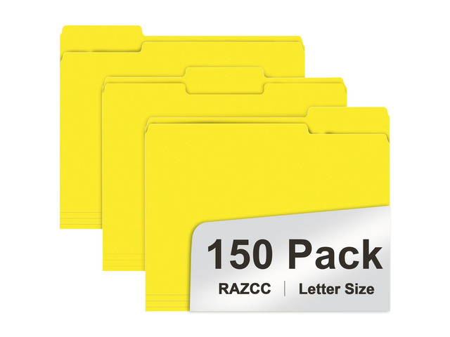 File Folder, 150 Pack 1/3 Cut Tab File Folders Letter Size, Yellow, Folders with Tab, Great for Organizing and Easy File Storage