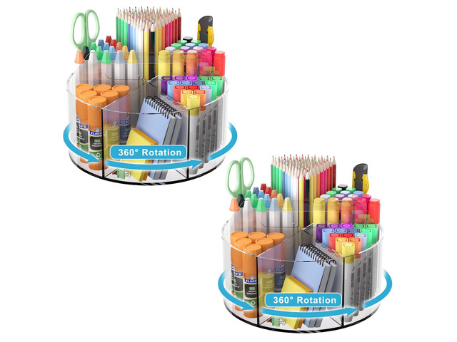 360 Degree Acrylic Desk Organizer Clear Pen Holder for Desk Kids 2 Packs Pencil Holder Rotating Lazy Susan Organizer for School Supplies