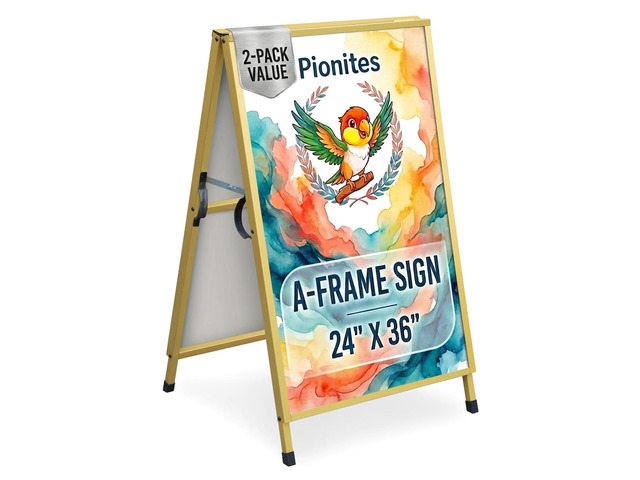 Heavy Duty Slide-in Folding A Frame Sign Sidewalk Sign 24x 36 Inch Steel Metal Double-Side Pavement sign Corrugated Plastic Poster (2, Gold,...