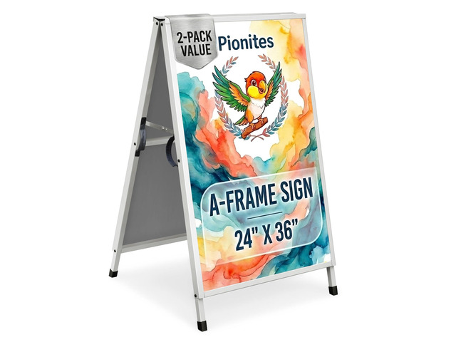 Heavy Duty Slide-in Folding A Frame Sign Sidewalk Sign 24x 36 Inch Steel Metal Double-Side Pavement sign Corrugated Plastic Poster (2, White,...
