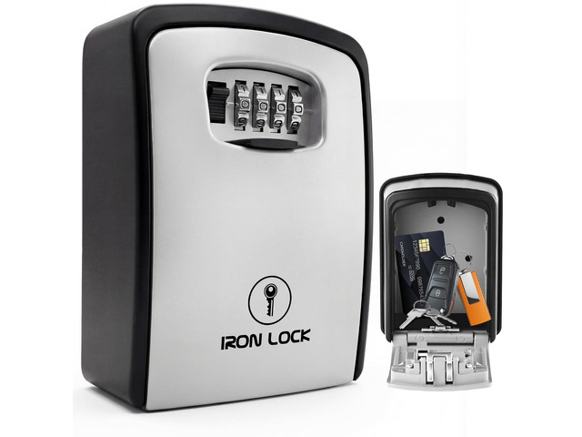 XXL Wall Mount Key Lock Box, Outdoor Combination Code (Grey) Fits 20-30 spares plus fobs & cards; unique built-in tray so keys don't fall out;...