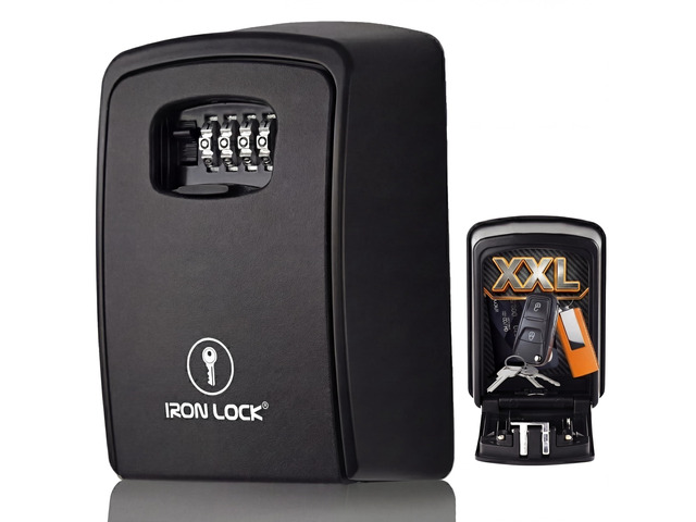 XXL Wall Mount Key Lock Box, Outdoor Combination Code (Black) Fits 20-30 spares plus fobs & cards; unique built-in tray so keys don't fall out;...