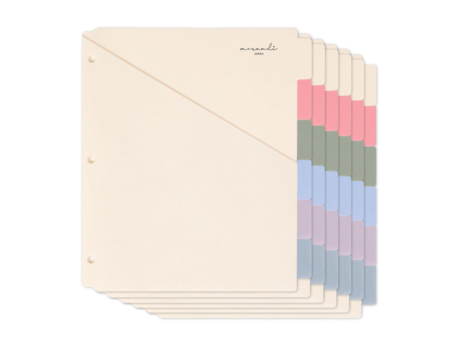6-Tab Plastic Binder Dividers, 2 Pockets, Pastel Colors, 6 Sets Made of PP Plastic, Fit for 3-Ring Binders, 2 Pockets, Letter Size, Provide...