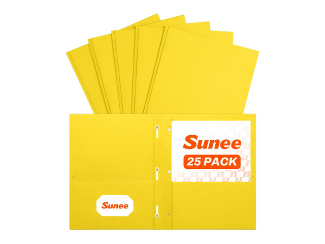 2 Pocket Folders with Prongs (25 Pack, Yellow), Paper Folders with 2 Pockets and 3 Prongs Fit Letter Size Paper, Folders with Prongs for School...