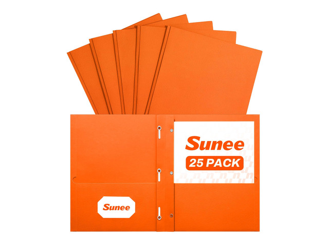 Folders with Prongs, 25 Pack 3 Prong Folders with 3 Metal Prong Fastener Clips, 2 Pocket, Fit Letter Size Paper, Paper Folders for School Office...