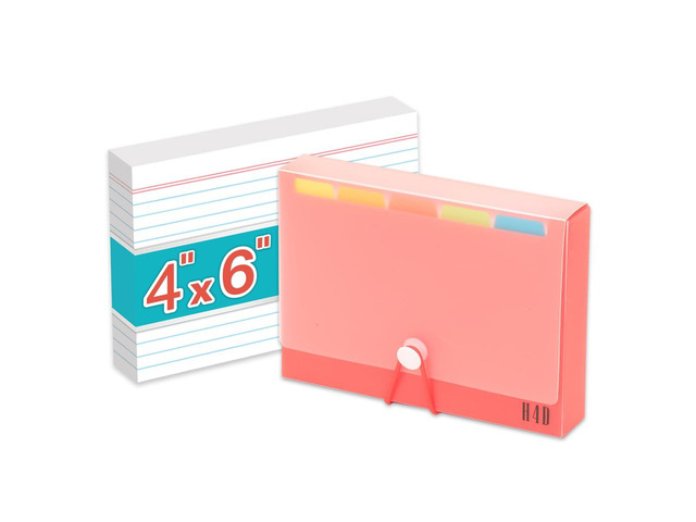 4x6 Index Card Case with 100 Ruled Index Cards and Dividers, Red Plastic Case, Heavyweight Index Cards, Colored Dividers