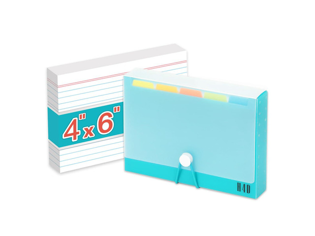 4x6 Index Card Case with 100 Heavyweight Ruled Index Cards and Dividers, Teal