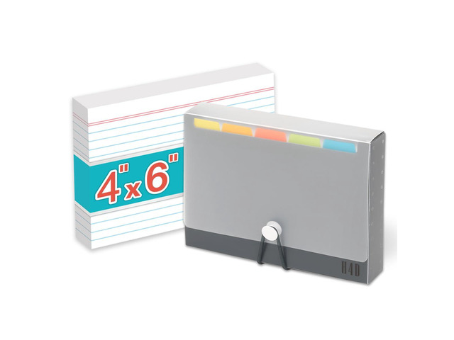 4x6 Index Card Case with 100 Heavyweight Ruled Index Cards and Dividers, Black