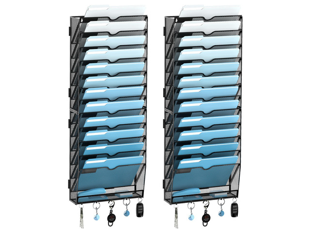 13-Tier Hanging Wall File Organizer with Hooks, 2 Pack Mesh Wall File Holder, Mail Organizer Wall Mounted for Papers, Documents, Folders and...
