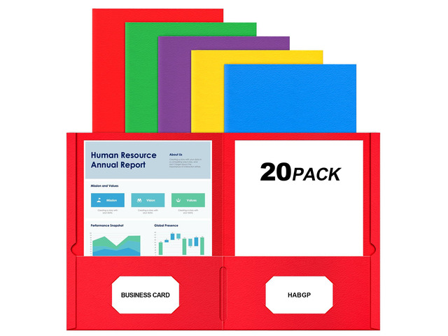 2 Pocket Folders, 20 Pack Paper Folders with Pockets, 20 Assorted Colors Fit 8.5 x 11 Letter Size Paper, File Folders with Pockets, Business Card...