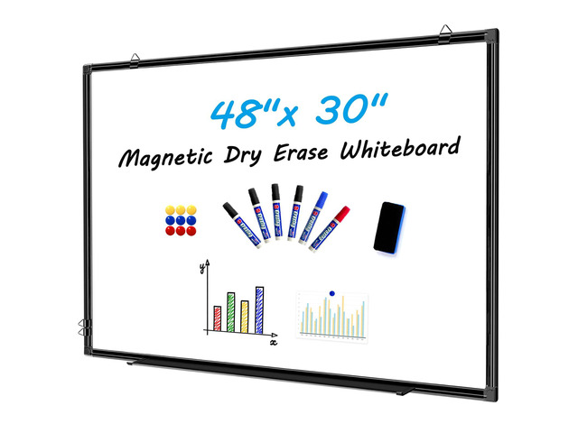 48'x30' Magnetic White Board Dry Erase Wall Mount Whiteboard - Office Home Classrooms White Board Hanging Writing Board with Black Aluminum Frame