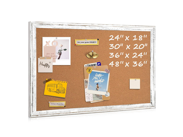 Cork Board Bulletin Board, 24'x18' Corkboard for Wall Rustic White Wooden Frame, Decorative Pin Board, Message Board, Notice Board, Vision Board...