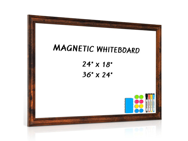 White Board for Wall, 36'' x 24'' Magnetic Dry Erase Board, Brown Wooden Frame, Decorative Whiteboard, Wall Mounted, for Home, Office, Kitchen,...