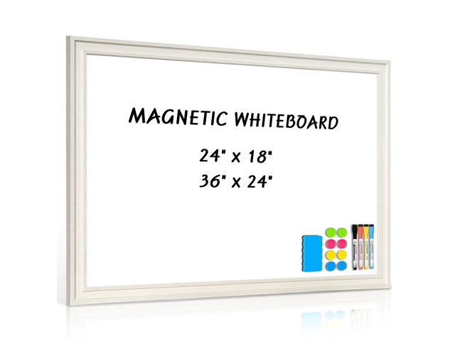 White Board for Wall, 36'' x 24'' Magnetic Dry Erase Board, Vintage White Wooden Frame, Decorative Whiteboard, Wall Mounted, for Home, Office,...
