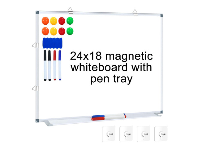 Magnetic Whiteboard 24' x 18' Dry Erase White Board for Wall, Hanging Mounted Whiteboard with Aluminum Marker Tray