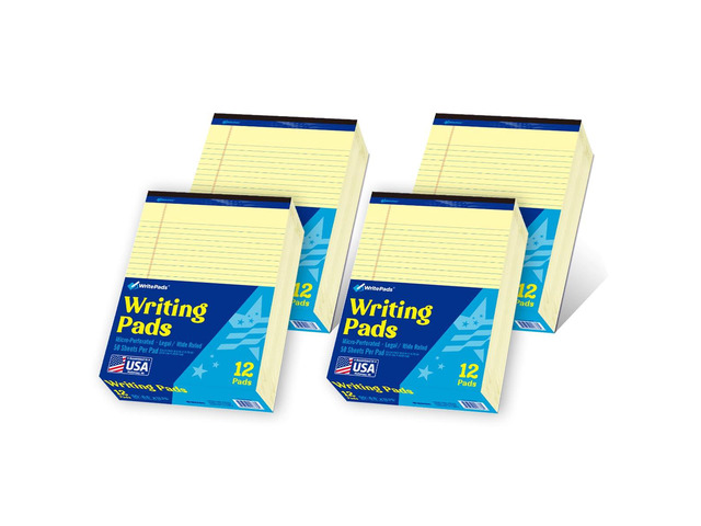 Legal Pad, 8.5 x 11, Wide Ruled, Canary Paper, 48-Pack, 50 Sheets Per Pad, Micro-Perforated Notepad, Made in USA