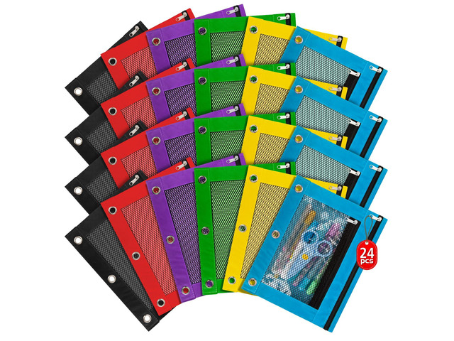 24 Pack Pencil Pouch for 3 Ring Binder Pencil Pouches with Zipper Pencil Pouches Pencil Bags for Classroom bulk Pencil Box Pencil Case for Storing...