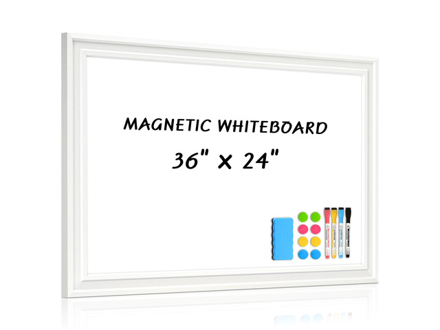 White Board for Wall, 36'' x 24'' Magnetic Dry Erase Board, White Wooden Frame, Decorative Whiteboard, Wall Mounted, for Home, Office, Kitchen,...