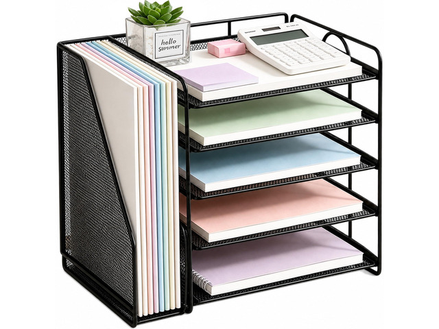Desk Organizer, 5-Tier Paper Organizer Letter Tray, Black Desk Organizers and Accessories, Office Desk Accessories & Workspace Organizers, Desktop...