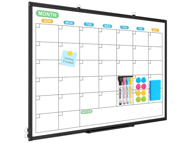 Dry Erase Calendar Whiteboard for Wall, 36' x 24' Month White Board Black Double-Sided Magnetic, Monthly Calendar Whiteboard, Aluminum Frame,...