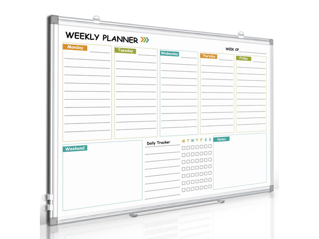 Weekly Dry Erase Calendar Whiteboard with Corkboard, 30' x 20', Silver Magnetic, White Board Cork Board Combo, Double Sided, Wall Mounted, Aluminum...