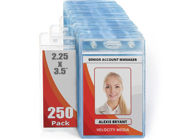 2.25x3.5 Vertical ID Card & Name Badge Holder - Resealable, 250 Pack clear plastic identification name tag holders, soft edge, zipper seal,...