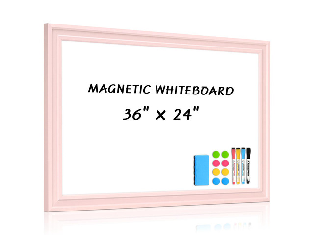 White Board for Wall, 36'' x 24'' Magnetic Dry Erase Board, Pink Wooden Frame, Decorative Whiteboard, Wall Mounted, for Home, Office, Kitchen,...