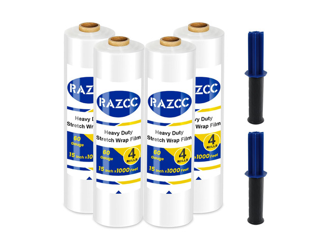 Stretch Film, Stretch Wrap Industrial Strength, Shrink Wrap for Pallet Wrap, Heavy Duty Clear Plastic Wrap with Handles, Moving Wrapping Plastic...