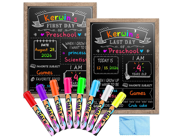 12 x 16 in First Day of School Board Sign for All Grades Student, Wood Frame Back to School Chalkboard Sign for Kids 1st and Last Day, Double-Side,...