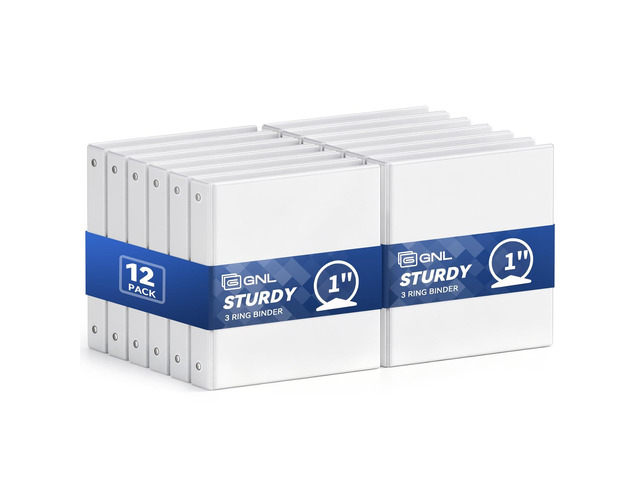 3 Ring Binders 1 Inch Economy 12 Packs White, 1' Three Ring (Fits 175 Sheets of 8.5x11 Paper) Clear View PVC-Free & Non-Stick for School or Office...