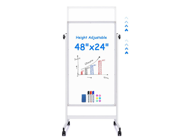Rolling White Board 48 x 24in,Height Adjustable Whiteboard on Wheels Mobile Easel Large Magnetic Portable Double-Sided Dry Erase Board with Stand...