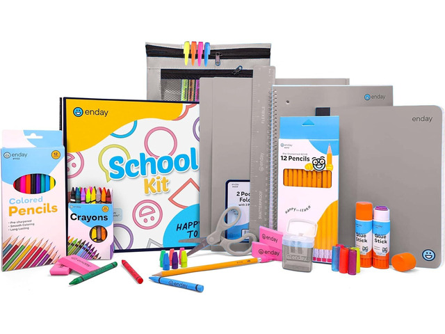 Back to School Supplies for Kids, School Supply Box Grades K-5 (Grey, 1 Kit) Premium Quality Kids School Supplies Kit, Kindergarten School Supplies...