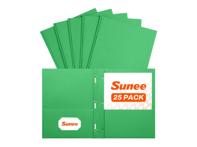 2 Pocket Folders with Prongs (25 Pack, Green), Paper Folders with 2 Pockets and 3 Prongs Fit Letter Size Paper, Folders with Prongs for School...