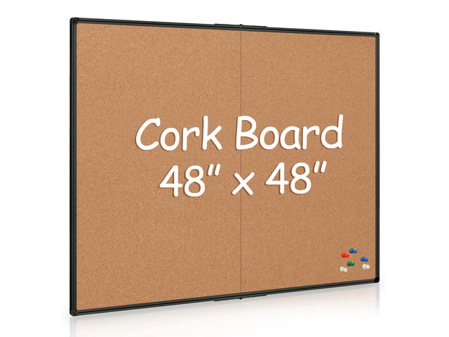 Extra Large Cork Bulletin Board 48' X 48', Foldable Notice Pin Board for Wall, Black Aluminum Framed 4'x4' Corkboard, Wall Mounted Noticeboard with...