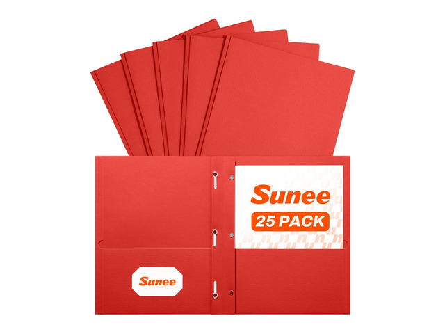2 Pocket Folders with Prongs (25 Pack, Red), Paper Folders with 2 Pockets and 3 Prongs Fit Letter Size Paper, Folders with Prongs for School Office...