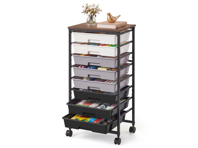 Rolling Cart with Drawers, Craft Organizers and Storage, Black Wooden Tabletop, 8 Drawers, Office, Classroom, Craft Room, Dorm, 15.6 x 11.2 x 30.1...