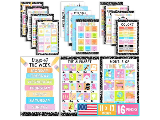 16 Laminated Toddler Learning Posters 1-3 for Preschool Classroom Decor Pastel Learning Posters for Toddlers 1-3, Homeschool Room Decor for Toddler...